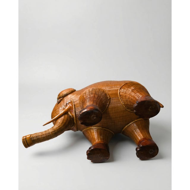 1960s Vintage Woven Rattan Elephant Storage Box For Sale - Image 5 of 5