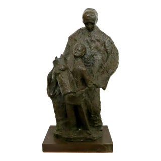 Mid Century Modern Father With Son Holding the Torah Bronze Sculpture For Sale