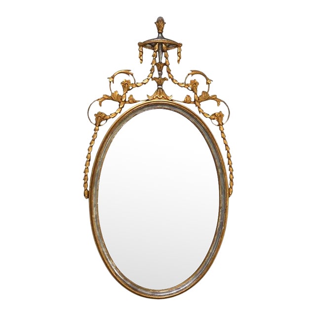 Antique Oversized French Giltwood Wall Mirror With Silver Embellishments For Sale