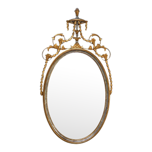 Antique Oversized French Giltwood Wall Mirror With Silver Embellishments