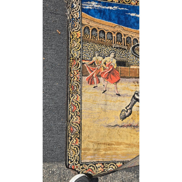 Vintage Spanish Bull Fight W Matador and Bull Velvet Tapestry Made in Italy For Sale - Image 10 of 16