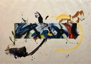 Jackie Battenfield, MIxed Media Collage Watercolor Abstract Painting "Calliope" Woman Artist, 1992