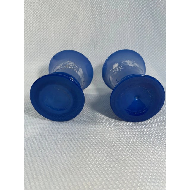 Small Vintage Royal Blue Hand Painted Opaline Vases - a Pair For Sale - Image 9 of 11