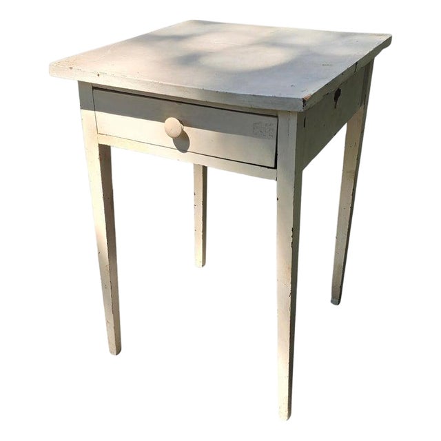 19Thc Original Cream Painted Side Table W/ Drawer For Sale