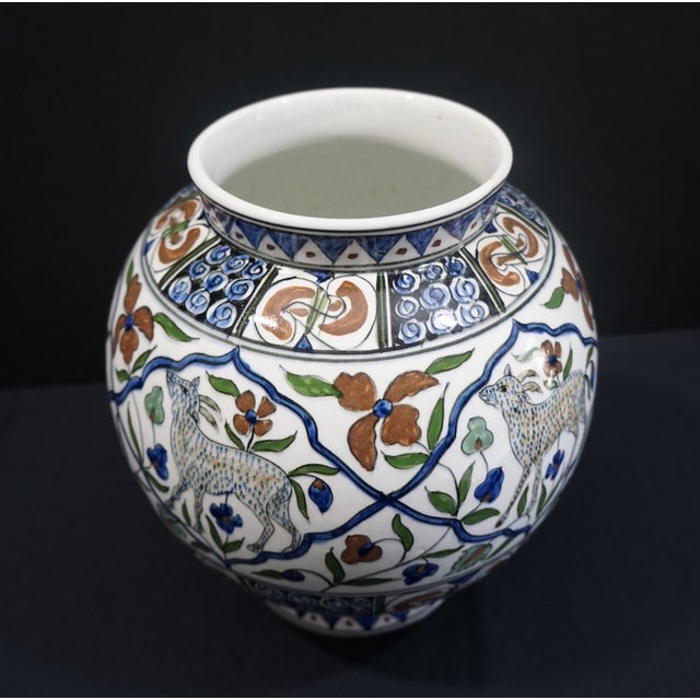 Mid-Century Greek Kerameios Halandri Iznik Styled Pottery Vase For Sale - Image 4 of 13