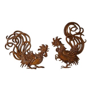 1960s Vintage Fighting Roosters Wall Decor- A Pair For Sale