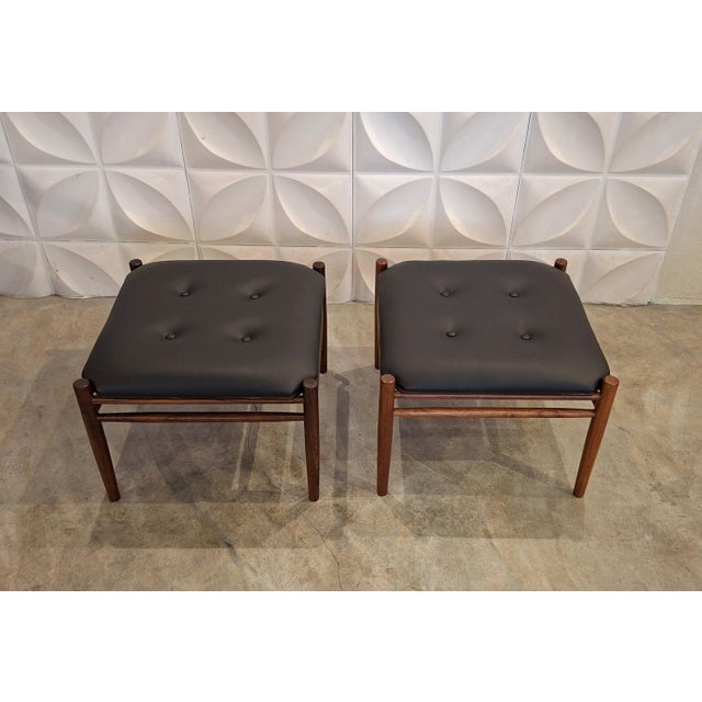 Indian Rosewood and Leather Reversible Stools by Alf Svensson for Bodafors, 1960s, Set of 2, in Very Good conditions....