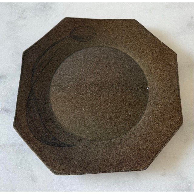 Contemporary Set of 3 Vintage Handmade Stoneware Octagonal Plate For Sale - Image 3 of 8