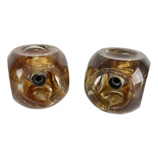 Vintage Cubic Murano Glass Wall Lamps, 1970s, Set of 2 For Sale
