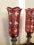 Pair of Antique Silver Plate Candle Holders with Red Glass Mary Gregory Hurricanes. The hand painted and gilt trimmed...