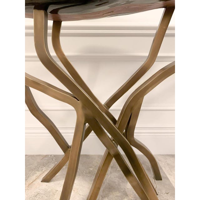 Metal Tessellated Shell and Brushed Bronze Console Table attributed to R & Y Augousti, France, 2017 For Sale - Image 7 of 9
