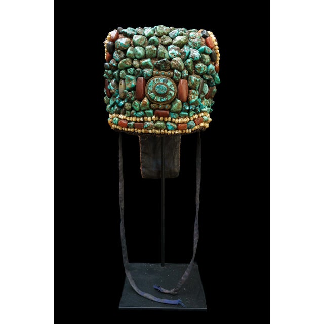Vintage tibetan headdress: Measures: 8" x 10" x H 23". Weighs 10 LBS.