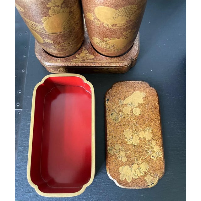 Japanese Maki-e Lacquerware Portable Lunch Set Sagejubako - Set of 7 For Sale - Image 4 of 13