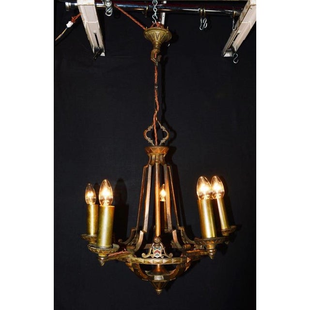 Louis XVI Art Deco French Gilt Bronze Five-Light Chandelier, 1920s For Sale - Image 12 of 13