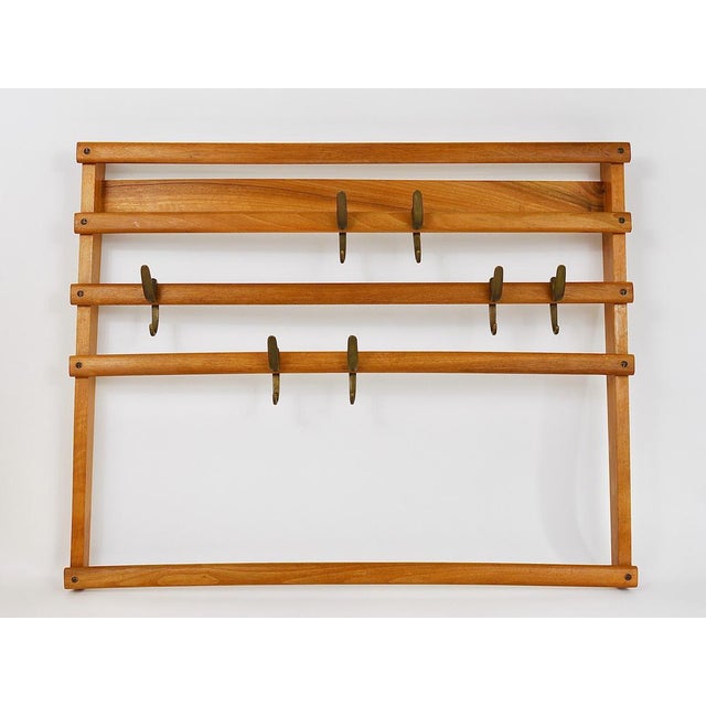 Mid-Century Coat Rack in Beech with 8 Brass Hooks attributed to Carl Auböck, 1950s For Sale - Image 6 of 18