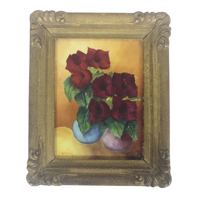Vintage Floral Still Life Oil Painting in Gilt Wood Frame For Sale