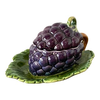 Vintage French Sarreguemines Glazed Ceramic Lidded Bowl For Sale