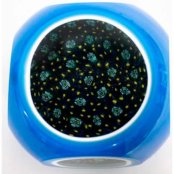AI Overview This is a vintage Murano/Baccarat-style cased glass paperweight featuring a millefiori design visible through...