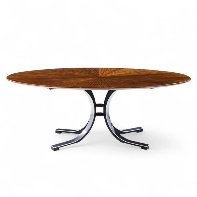 Mid-Century Modern Osvaldo Borsani for Stow & Davis Mid Century Starburst Walnut and Steel Oval Dining Table For Sale - Image 3 of 6