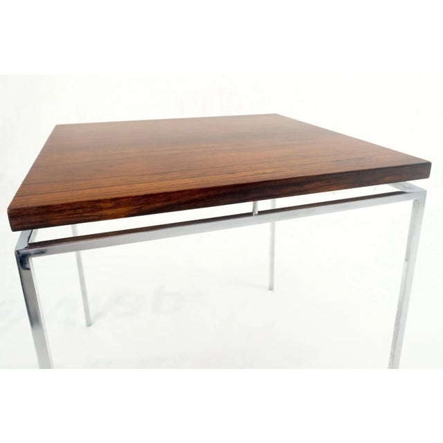 Floating Rosewood Top Chrome Stainless Base Square Side End Coffee Table For Sale - Image 11 of 13