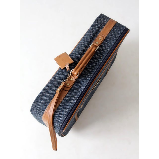 Textile 1980s Frequent Traveler Blue Tweed Rolling Suitcase For Sale - Image 7 of 12
