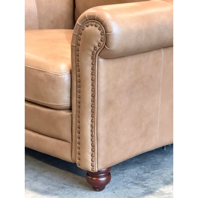 Traditional Pair of Bassett Jackson Umber Leather Club Chairs With Nailhead Trim For Sale - Image 3 of 9