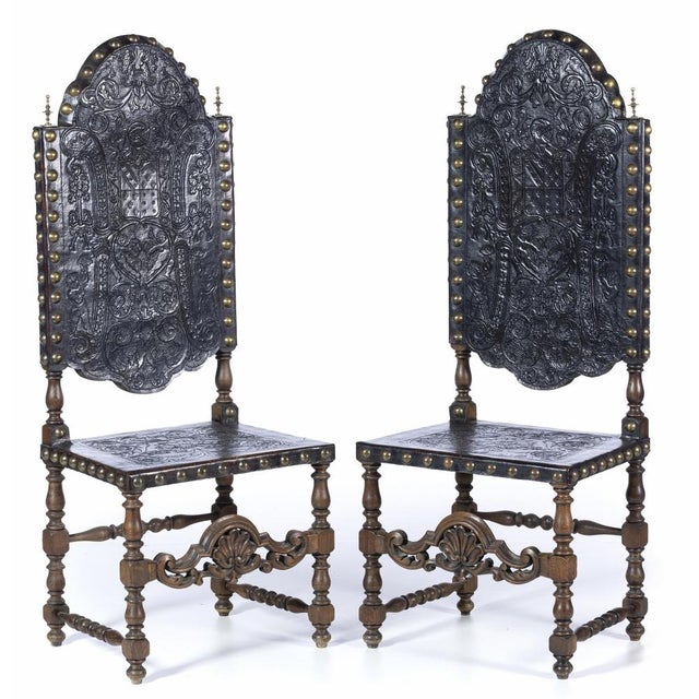 Portuguese High-Backed Chairs, 19th Century, Set of 2 For Sale - Image 5 of 6