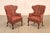 High Quality American Made Vintage Pair of Custom Upholstered Wood Frame Wingback Armchairs