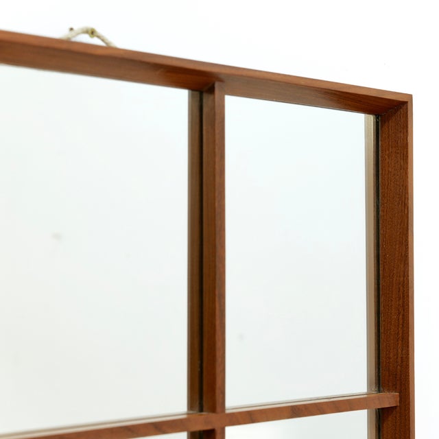 Wood Large Mid Century Teak Panel Wall Mirror For Sale - Image 7 of 8