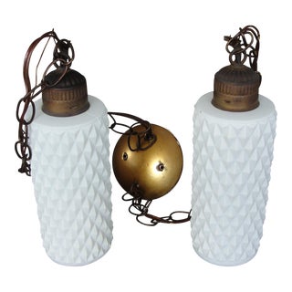 Vintage Diamond Quilt Pattern Double Pendent Light For Sale