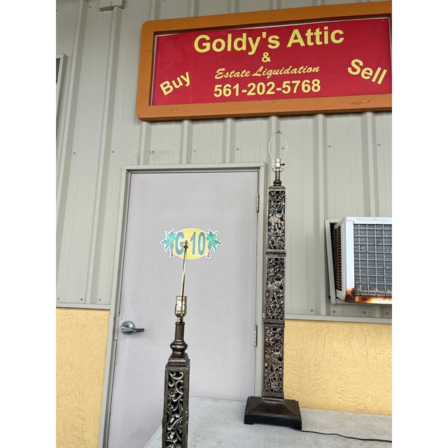 Metal 1990s Tall Floor Lamps With Elephants - a Pair For Sale - Image 7 of 12