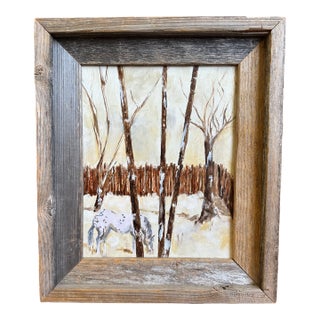 Vintage Original Oil Painting Horse in Snowy Landscape, Framed For Sale