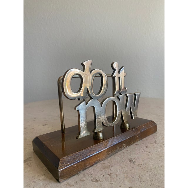 Wood Whimsical 1970s "Do It Now" Brass Desk Letter Holder For Sale - Image 7 of 11