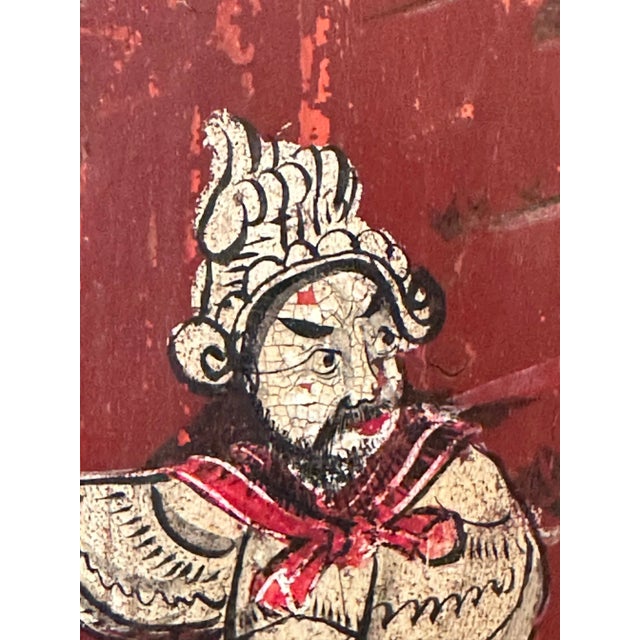 Red Pair of Distressed Antique Chinese Hand Painted Wooden Panels For Sale - Image 8 of 13