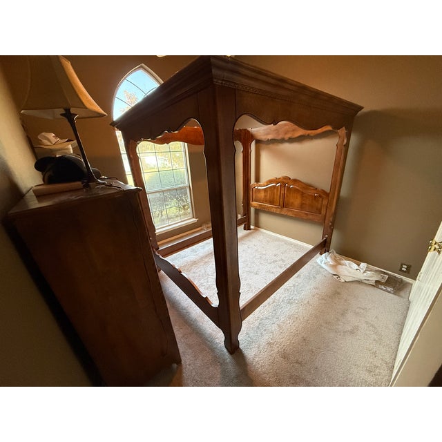 Beautiful queen bed frame. Family piece has been loved for over 25years. We do have night stands and armoire to match, for...