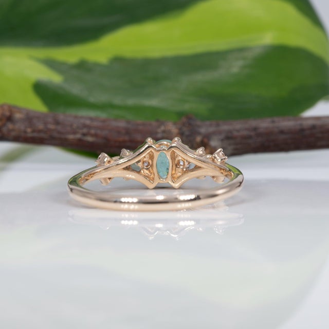 Blue Paraiba Tourmaline Ring With Natural Diamond Accents in Solid 14k Gold, 5x3mm, Size 6.75 For Sale - Image 8 of 9