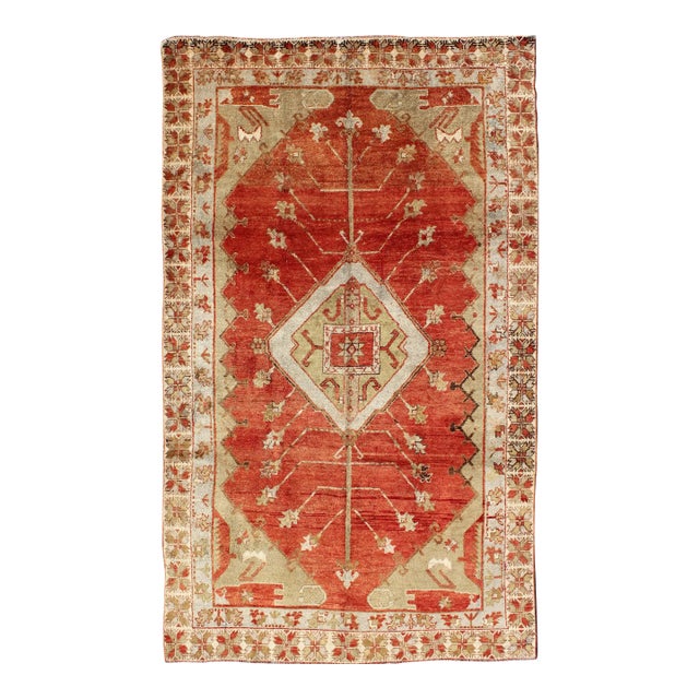 Antique Turkish Oushak Tribal Rug With Medallion and Geometric Florals 5'1"x9'0" For Sale