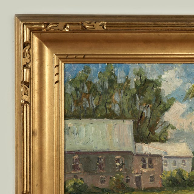 Modern Vintage Tropical Landscape Painting With Houses by Melville F. Stark For Sale - Image 3 of 12