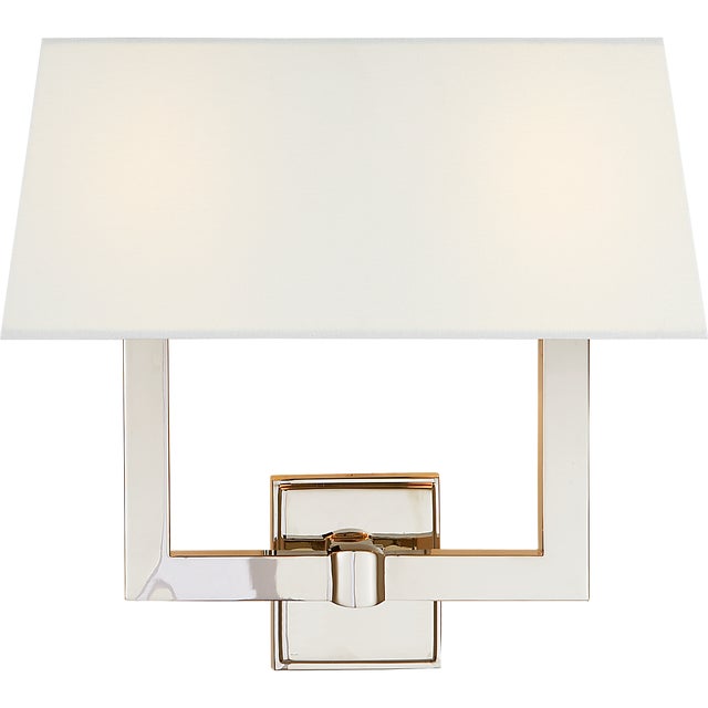 Square Tube Double Sconce in Polished Nickel with Linen Single Shade Designer: Chapman & Myers Finish: Polished Nickel...