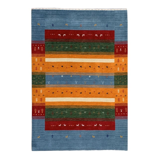 9x12 Timeless Gabbeh Multicolor Abstract Tribal Modern Handmade Wool Carpet Rug For Sale