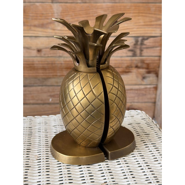 Vintage Coastal Regency Solid Brass Pineapple Bookends – Pair For Sale - Image 12 of 12