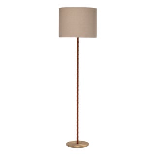 Leather and Brass Floor Lamp by Uno & Östen Kristiansson for Luxus, Sweden, 1960 For Sale