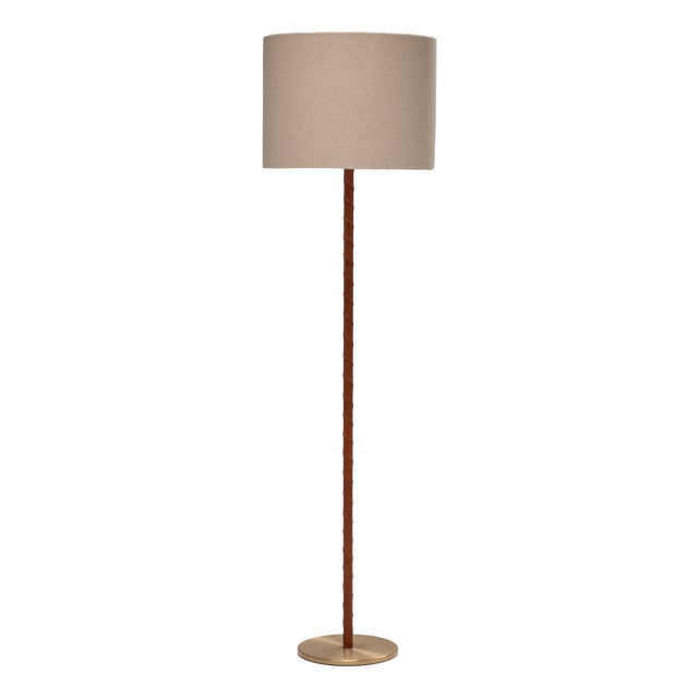 Leather and Brass Floor Lamp by Uno & Östen Kristiansson for Luxus, Sweden, 1960 For Sale