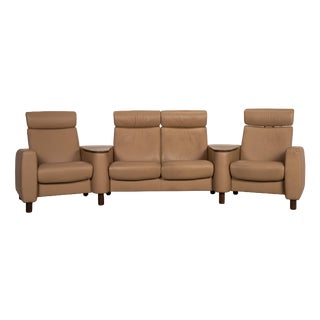 Arion Leather Sofa Beige Four Seater Couch from Stressless For Sale