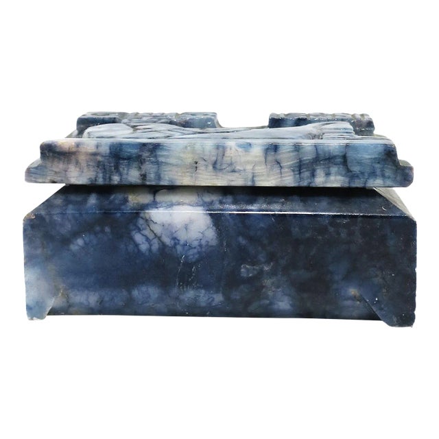 Blue and White Marble Egyptian Revival Box, circa 1970s For Sale