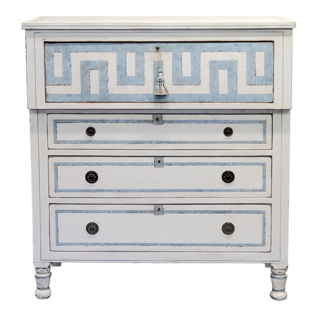Antique English Painted Dresser Chest of Drawers With Greek Key Motif For Sale
