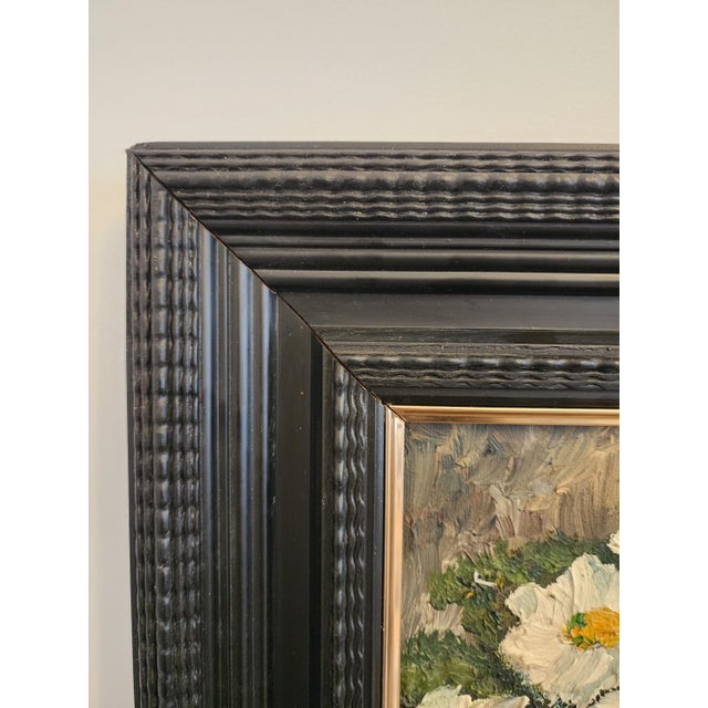 Late 20th Century Vintage Floral Oil Painting in Black Wooden Frame – Textured Daisy Artwork, Still Life Wall Art, 20.5x24”, Cottagecore Home Decor For Sale - Image 5 of 11