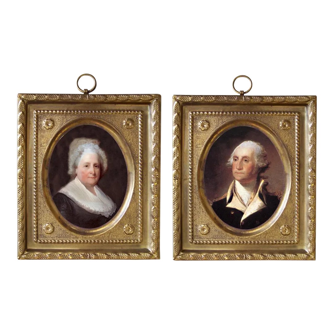 George and Martha Washington Reproduction Prints in Embossed Brass ...