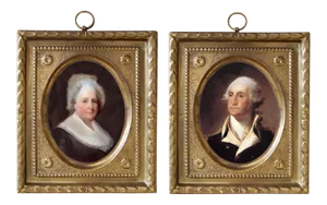 George and Martha Washington Reproduction Prints in Embossed Brass Frames - a Pair