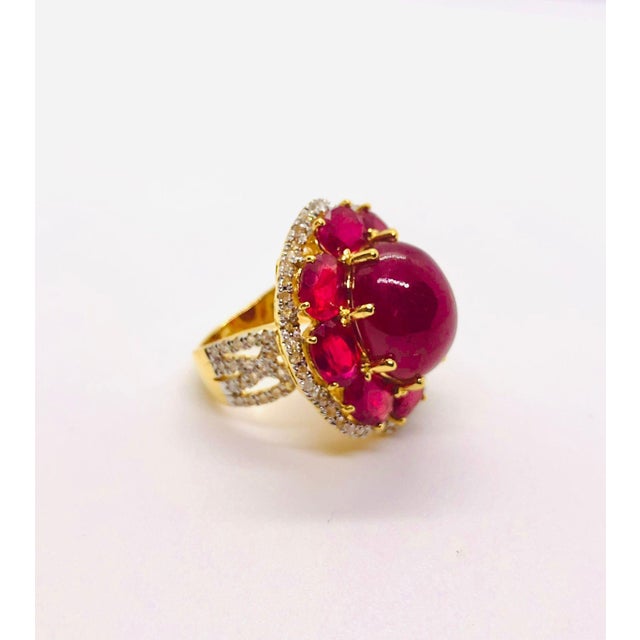 Bochic “Capri” Vintage Natural Ruby & Diamond Retro Ring Set In 18K Gold & Silve For Sale - Image 11 of 12